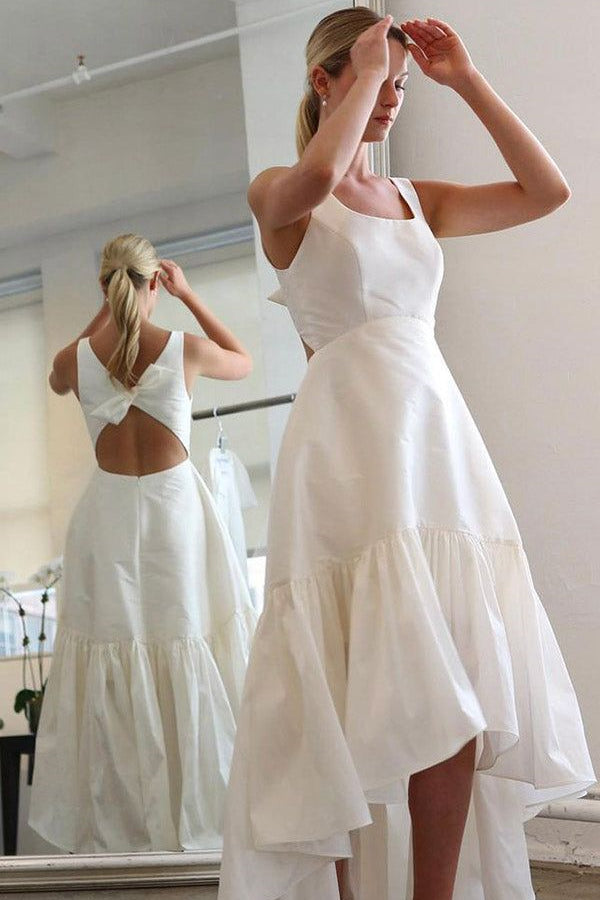 Square Neckline Simple Hi-low Wedding Gown, Newest Wedding Dresses, Bridal Gown