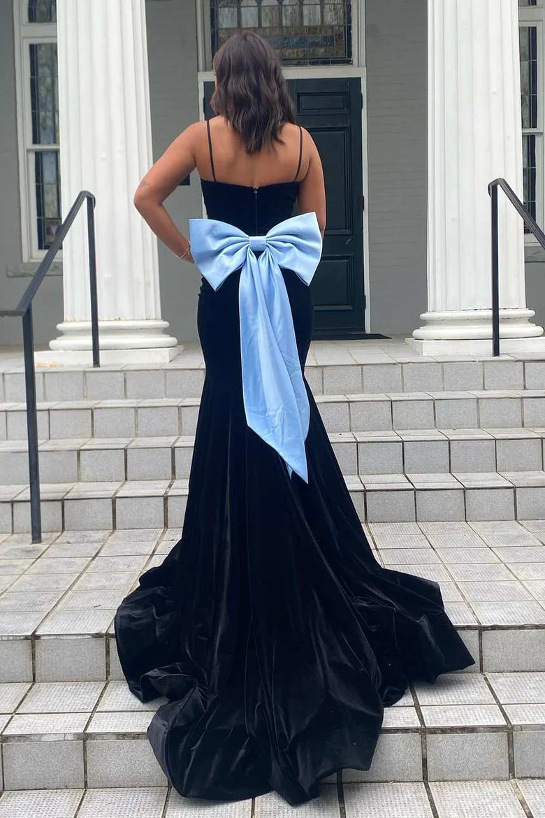 Mermaid V-neck Newest Long Prom Dresses, Straps Scoop Bridesmaid Dresses, Velvet Girl Party Dresses