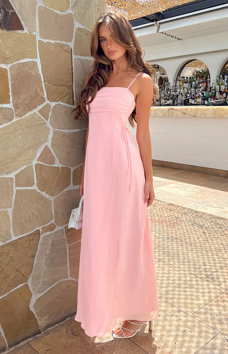 Pink Color Simple Bridesmaid Dresses, Straps Newest Long Prom Dresses, Fashion Wedding Guest Dresses