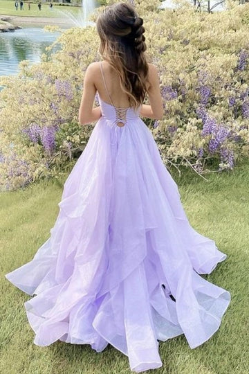 A-line 2025 Newest Long Prom Dresses, Lilac Straps Wedding Guest Dresses, Girl Party Prom Dresses