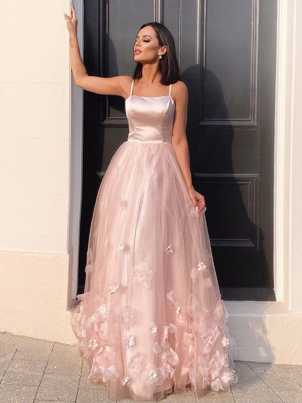 Straps A-line Wedding Guest Dresses, Pink Flower Newest Long Prom Dresses, 2025 Bridesmaid Dresses