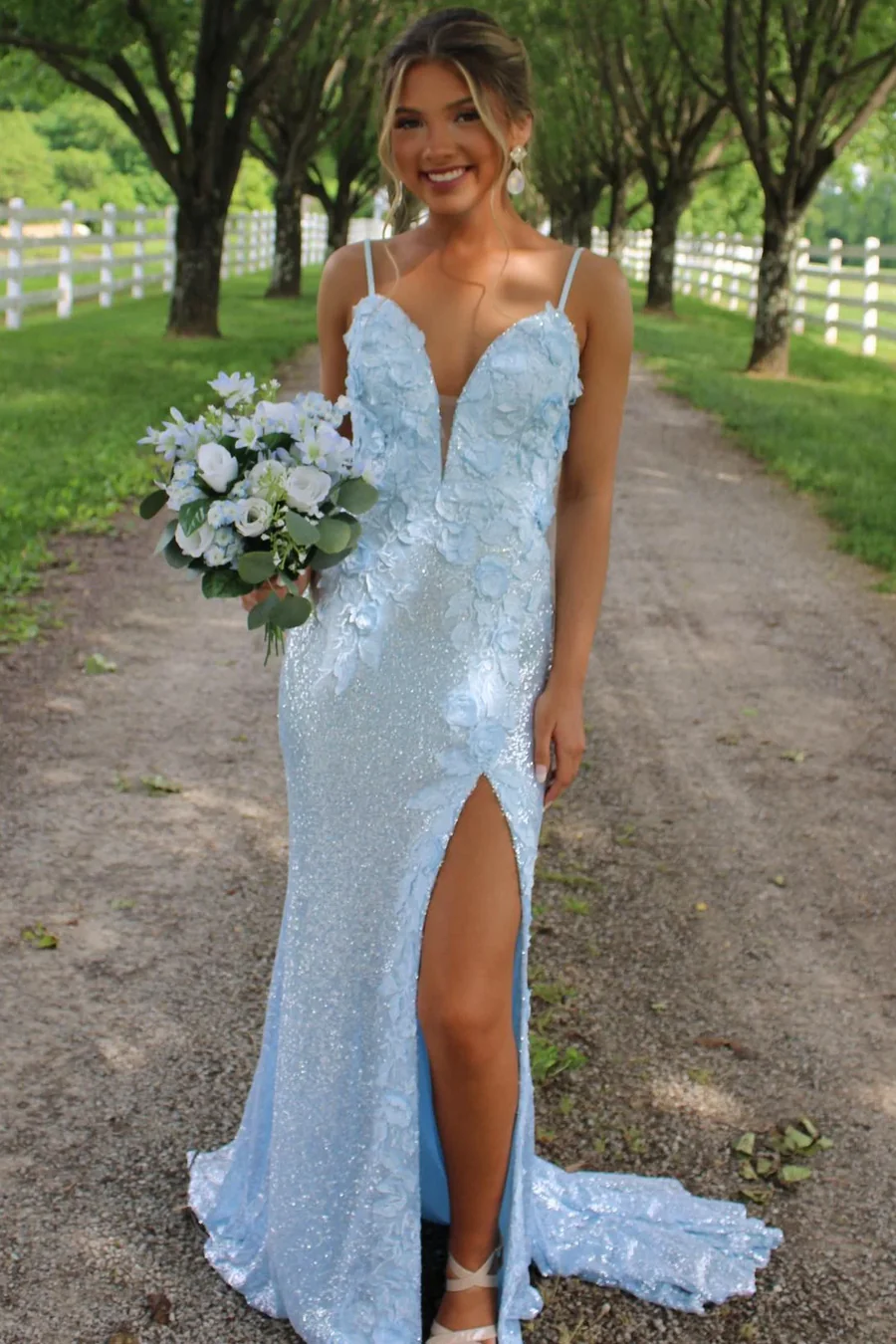 Elegant Appliques Newest Long Prom Dresses, Straps V-neck Bridesmaid Dresses, Sequins Party Dresses