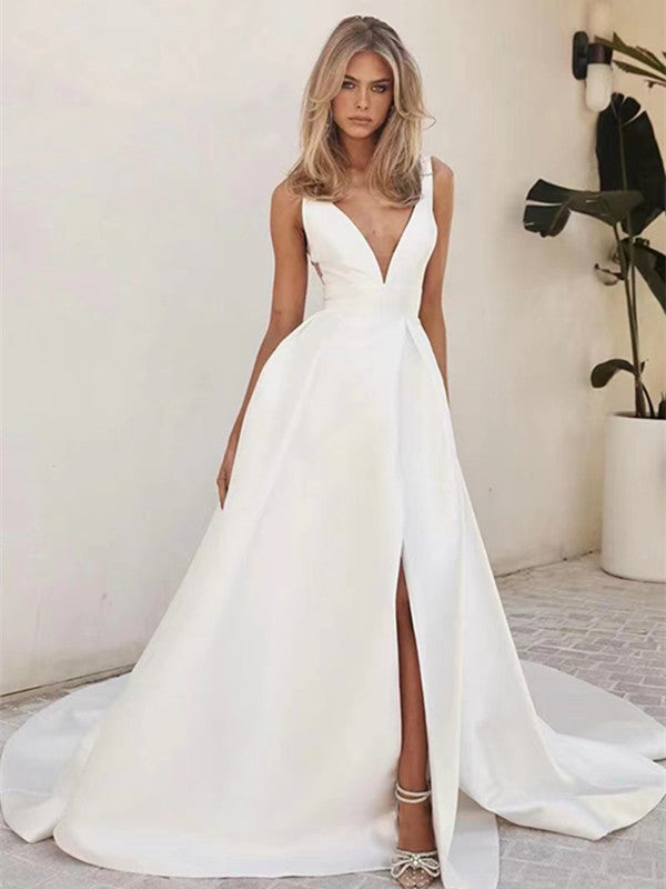 Simple V-neck Wedding Dresses, Newest 2023 Wedding Dresses, A-line Popular Bridal Gowns