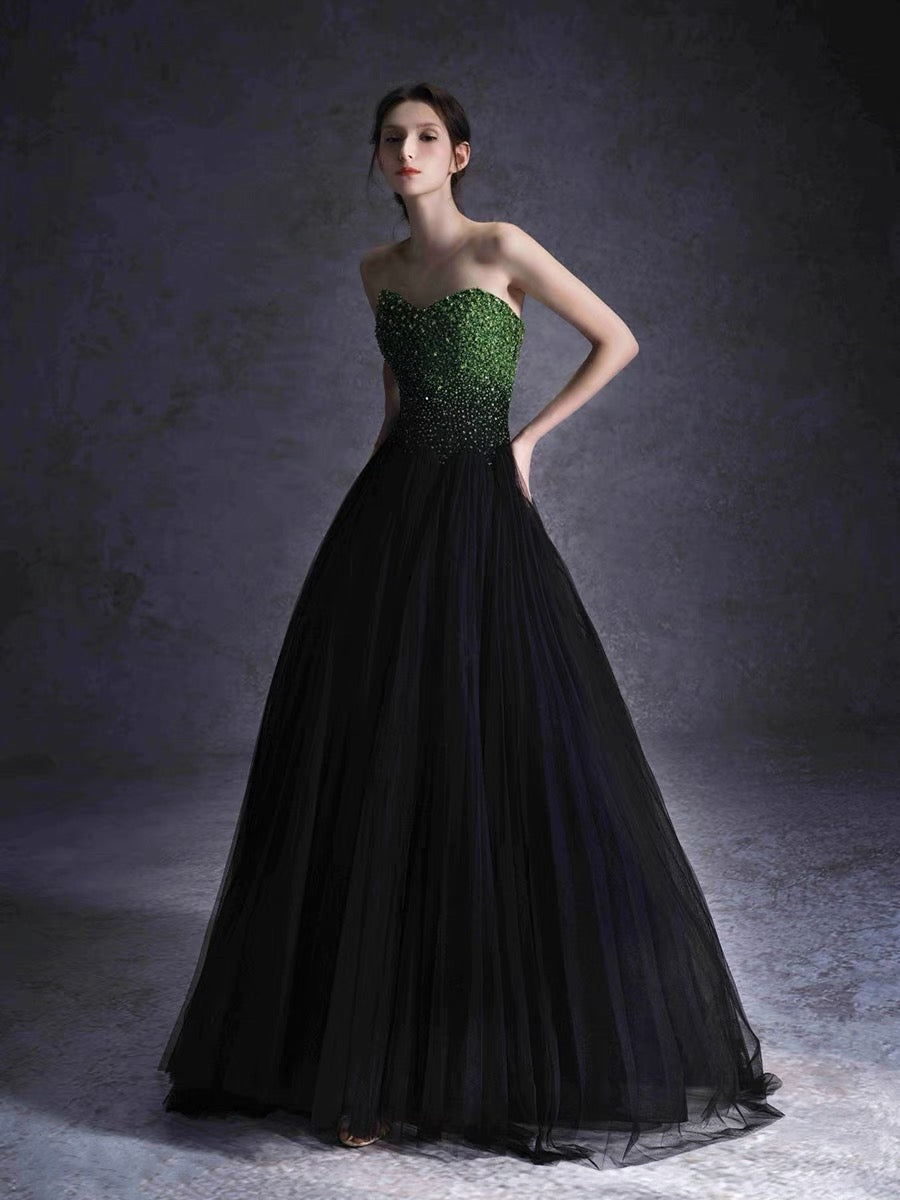 Strapless Newest 2024 Long Prom Dresses, A-line Sequins Prom Dresses, Sweetheart Fashion Bridal Gowns