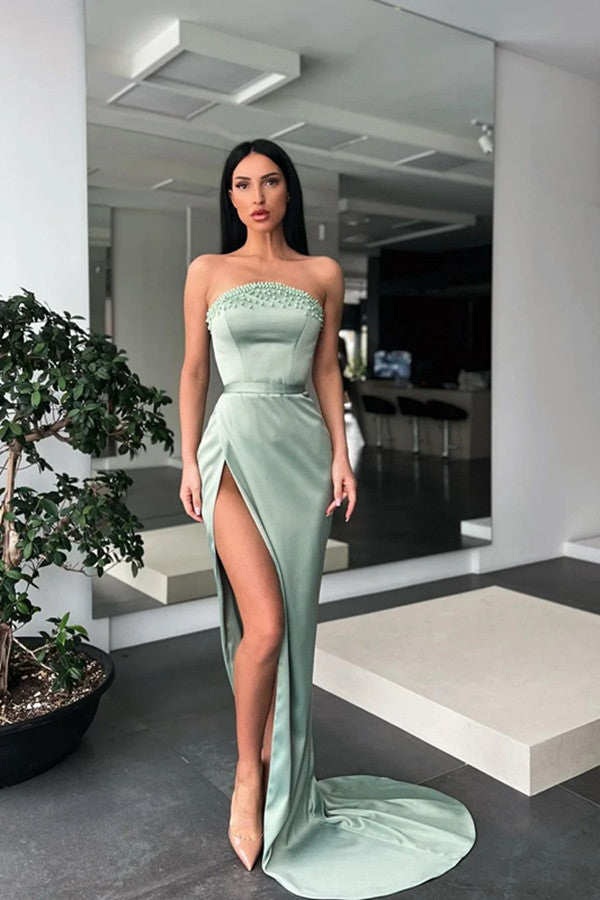 Strapless High Side Slit Prom Dresses, Evening Party Prom Dresses, Newest 2024 Long Prom Dresses