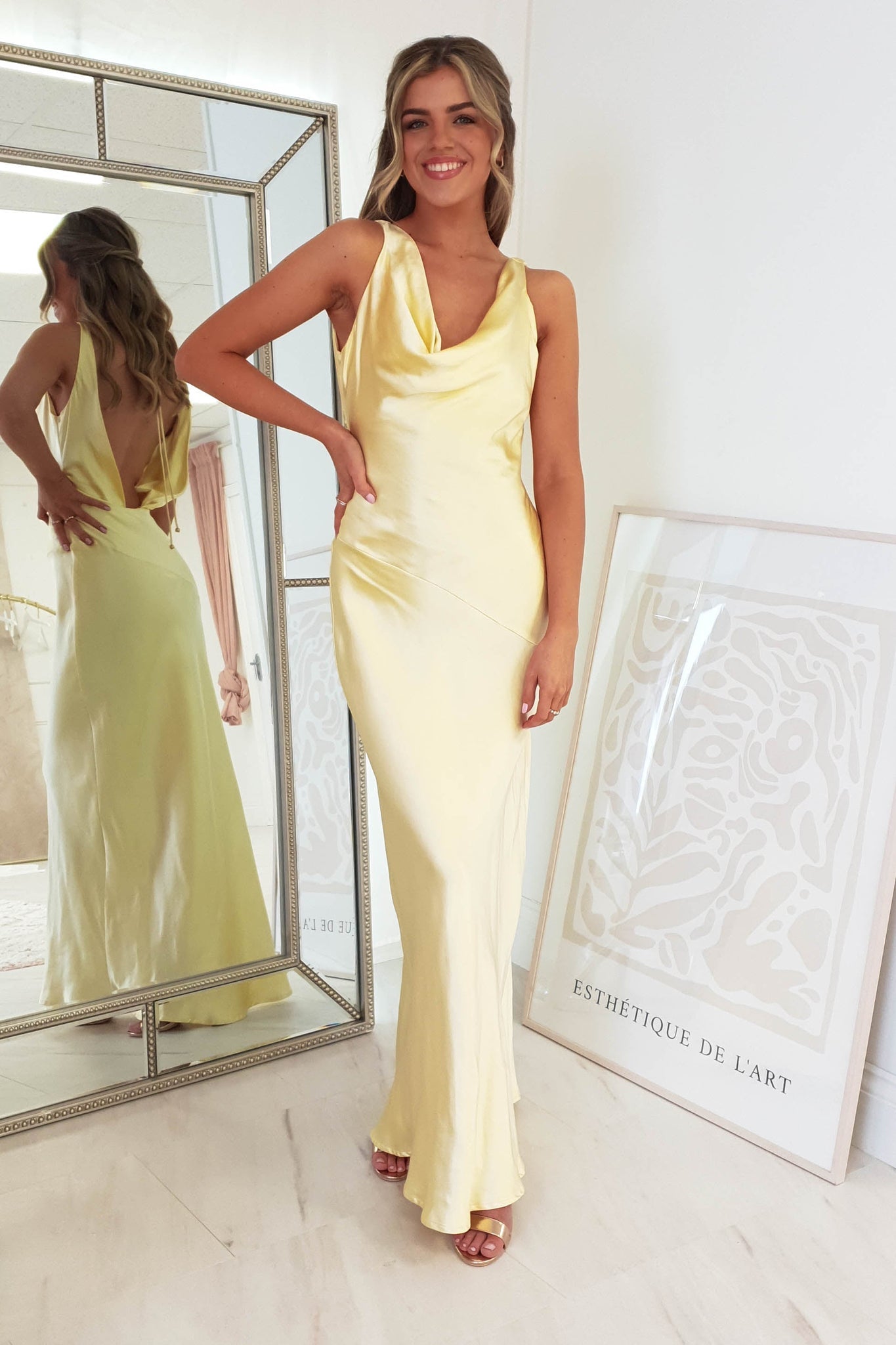 Light Yellow Simple Newest Long Prom Dresses, Elegant Wedding Bridesmaid Dresses, Girl Graduation Party Dresses