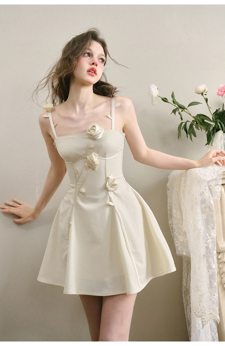 Rose Design Mini Wedding Dresses, Newest Prom Dresses, Satin A-line Bridal Gowns