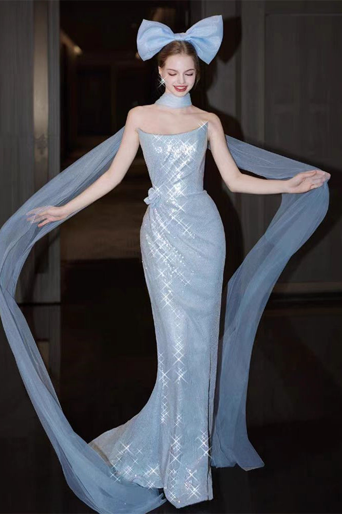 Pale Blue Sequin Mermaid Prom Dresses, Shiny Prom Dresses, Long Prom Dresses, Newest Prom Dresses