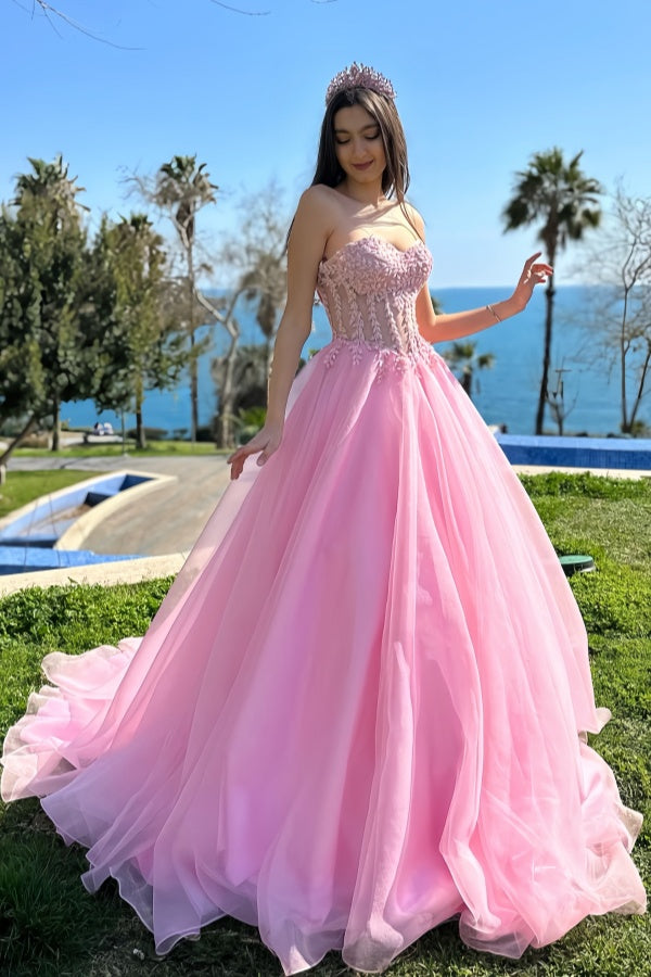 Elegant Sweetheart Girl Prom Dresses, A-line Newest Long Prom Dresses, Lace Bridal Gowns