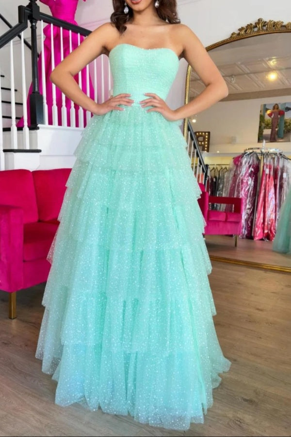 Strapless Sequins 2025 Ball Gowns, A-line Newest Long Prom Dresses , Puffy Girl Party Dresses