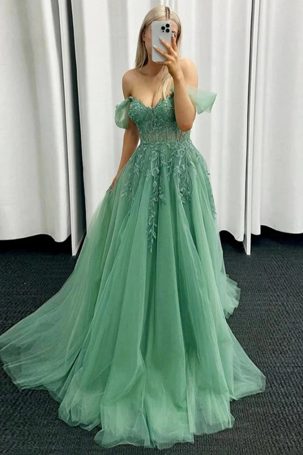 A-line Sweetheart Newest Long Prom Dresses , 2025 Popular Lace Girl Graduation Party Dresses