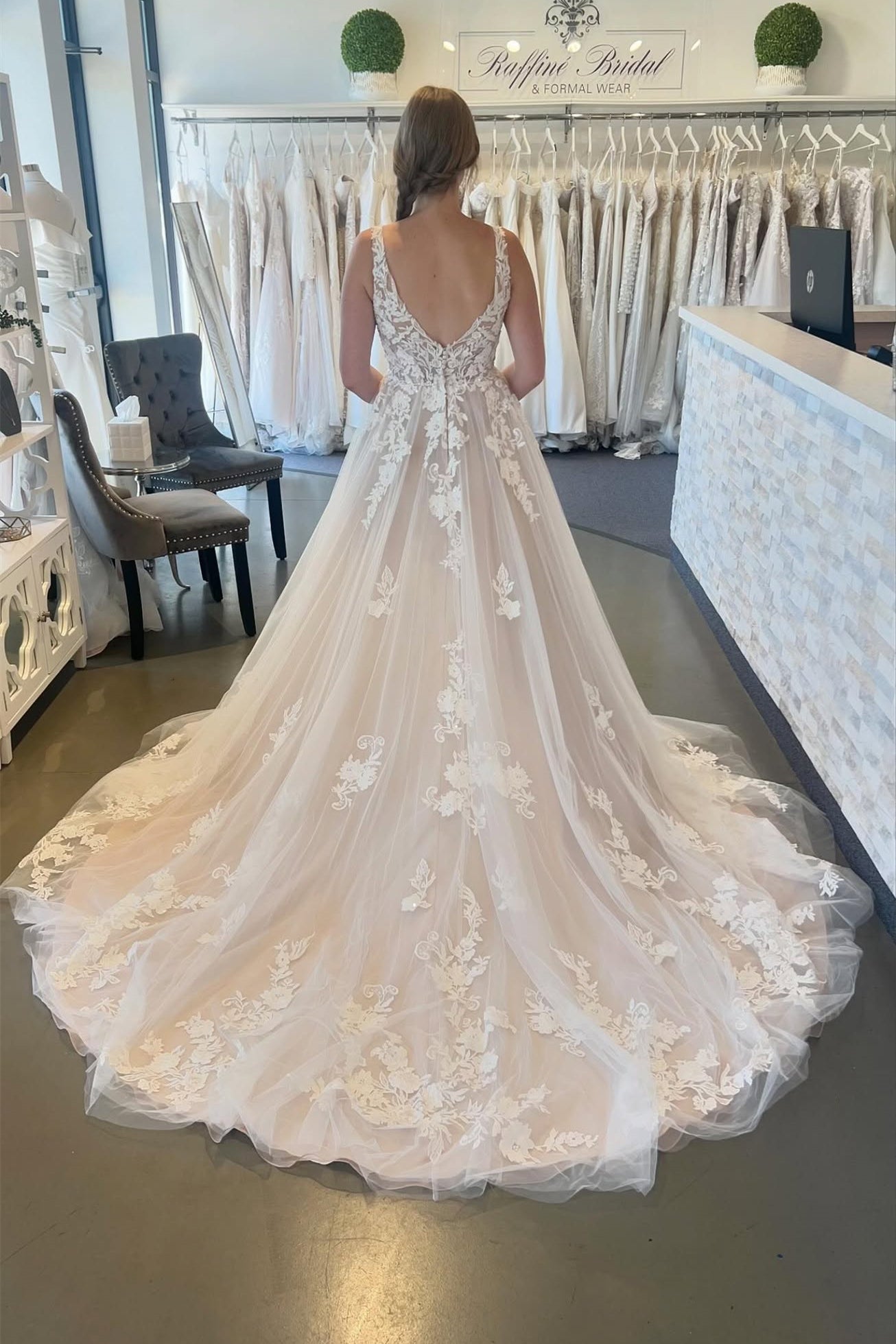 V-neck A-line Lace Wedding Dresses With Mid Train, Newest Wedding Dresses, Bridal Gown