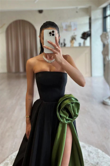 Strapless High Side Slit Satin Prom Dresses, Maxi Dresses, Formal Evening Dresses, 2025 Prom Dresses