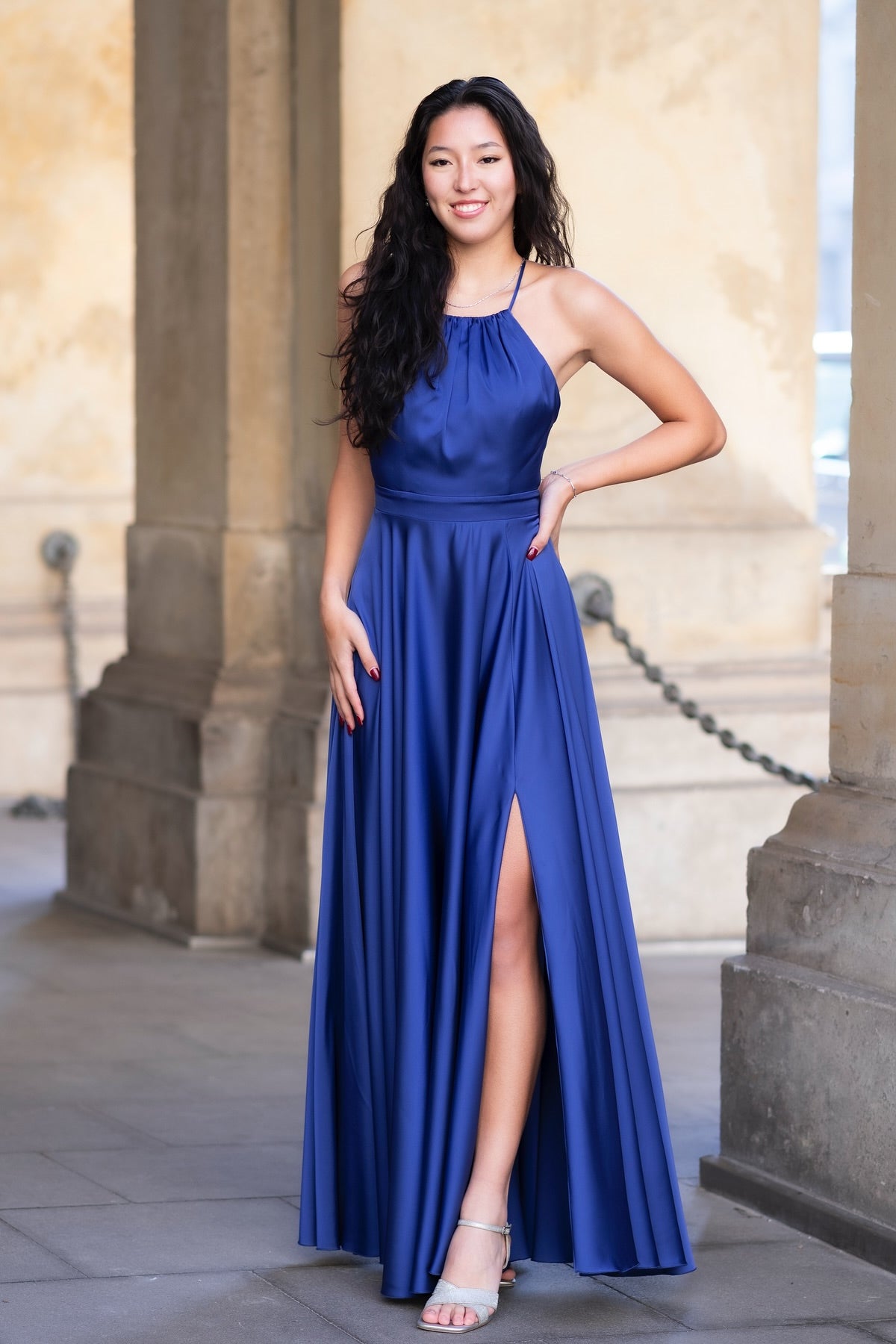 Royal Blue Halter A-line Soft Satin Long Bridesmaid Dresses, Simple Prom Dresses, Wedding Party Dresses