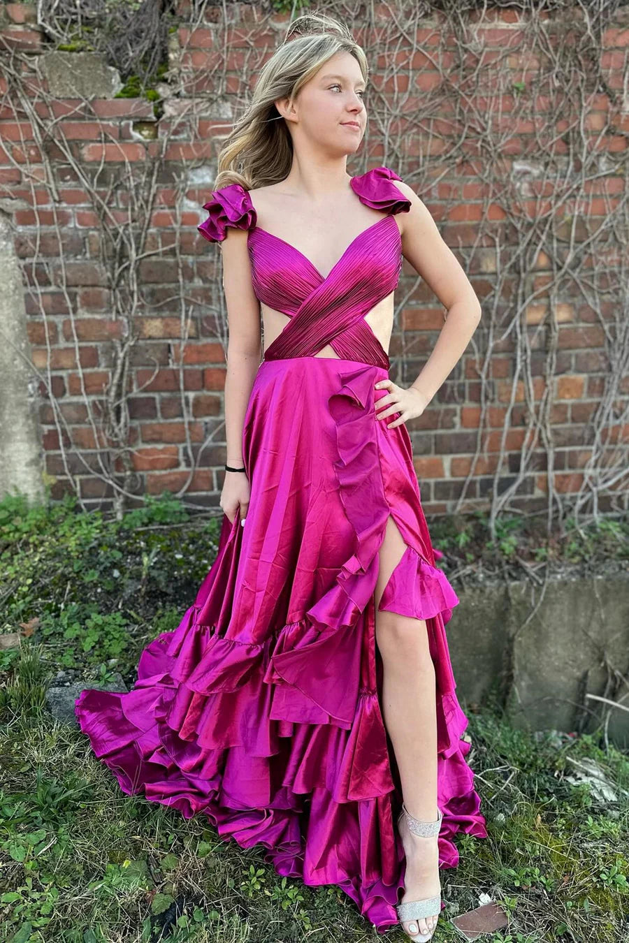 Lovely Cap Sleeve Ruffled Prom Dresses, Dance Party Dresses, Newest 2025 Prom Dresses