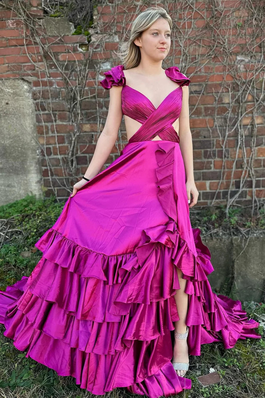 Lovely Cap Sleeve Ruffled Prom Dresses, Dance Party Dresses, Newest 2025 Prom Dresses