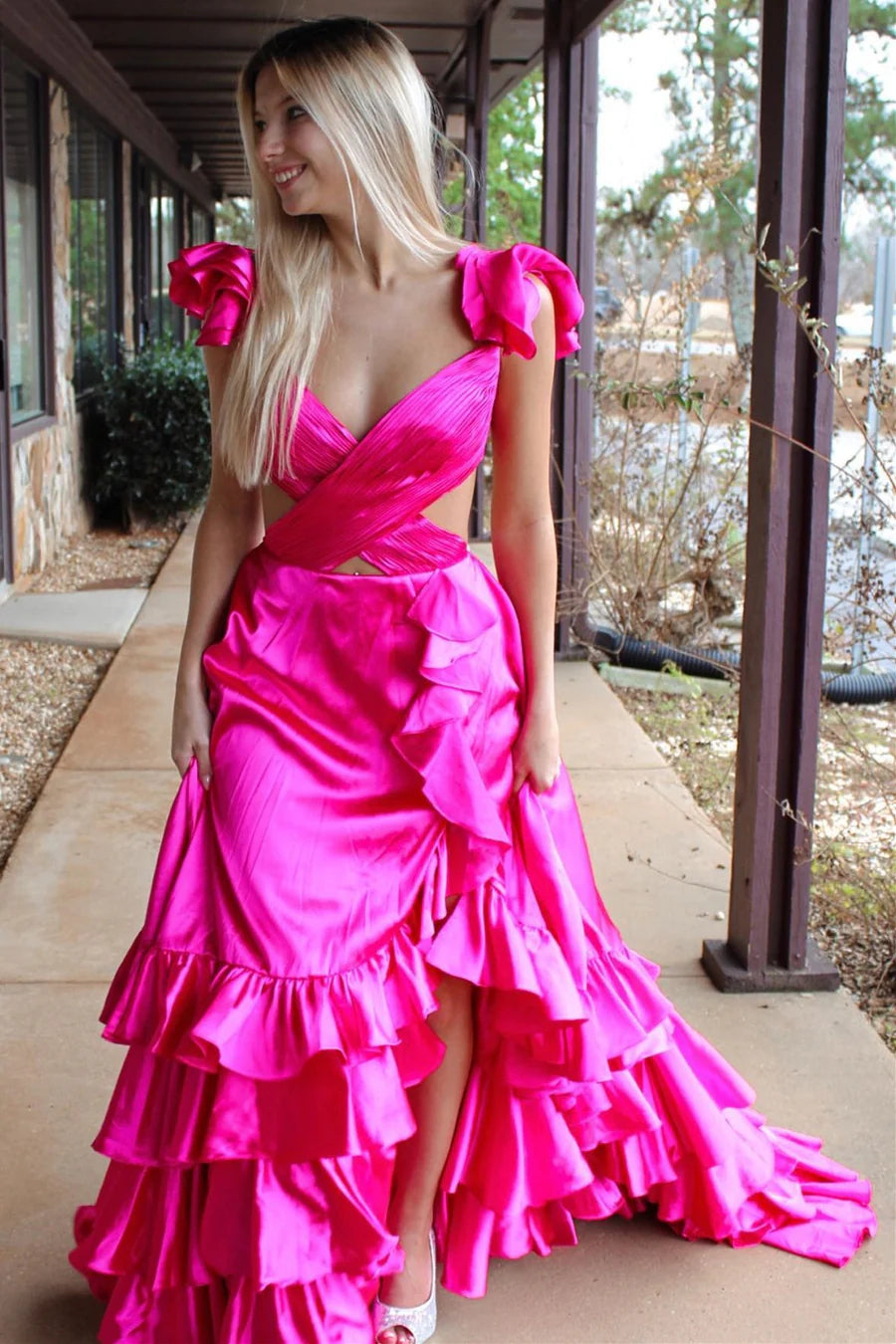 Lovely Cap Sleeve Ruffled Prom Dresses, Dance Party Dresses, Newest 2025 Prom Dresses