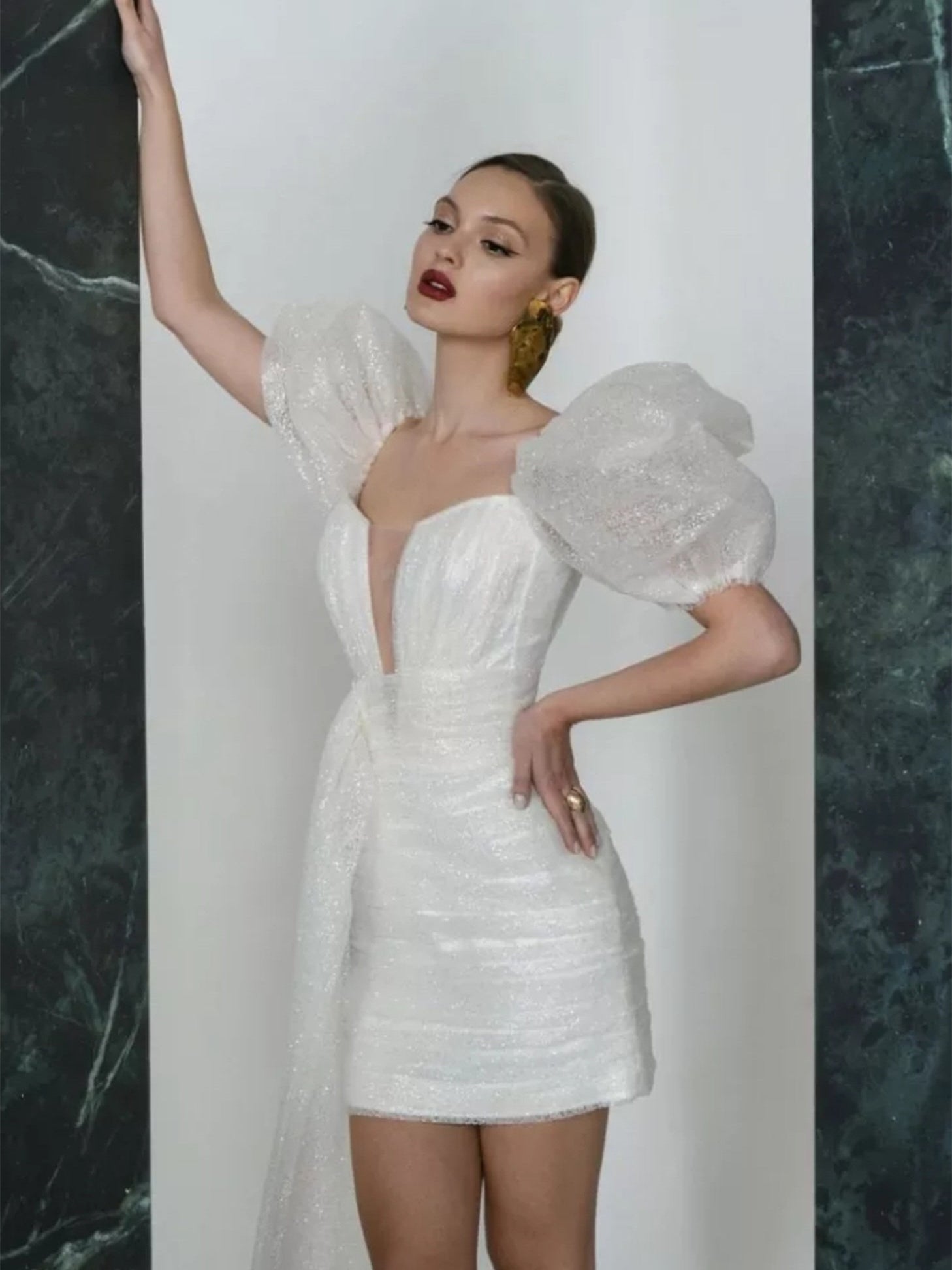 Puff Sleeves Glitter Mini Wedding Dresses, Homecoming Dresses, Mini Dress, Party Dresses, Newest Prom Dresses