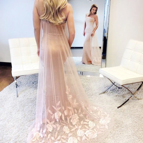 Spaghetti Pink Satin Long Mermaid Prom Desses, Lace Prom Dresses, 2020 Prom Dresses