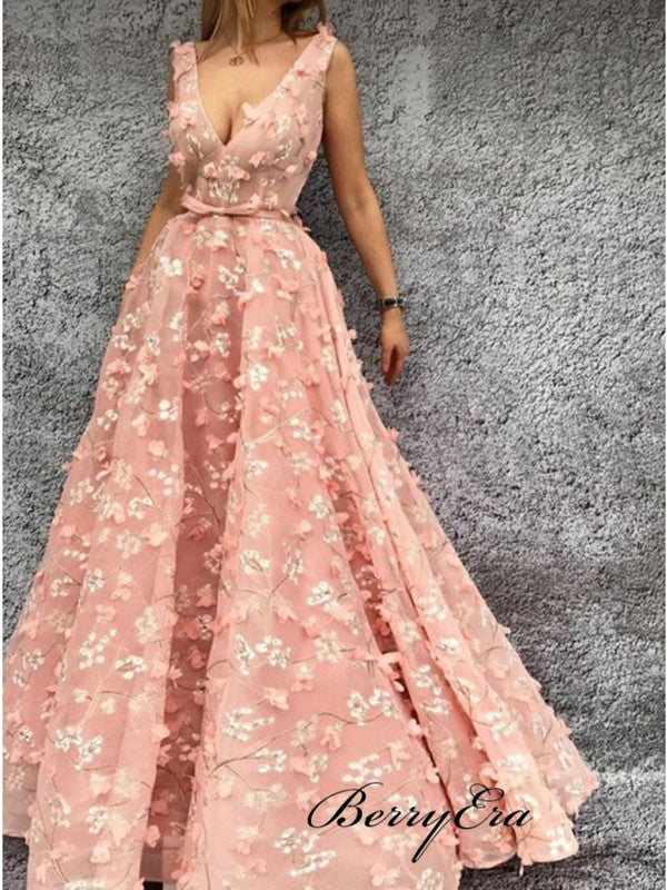 Appliques Modest Long A-line Prom Dresses, Latest Elegant Prom Dresses 2019