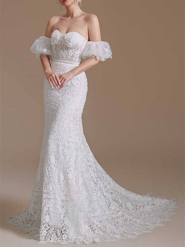 Strapless Sweetheart Wedding Dresses, Mermaid Lace Bridal Gowns, Newest Wedding Dresses