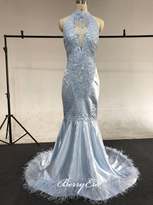 Custom Design Halter Long Prom Dresses, Mermaid Lace Prom Dresses, 2020 Prom Dresses