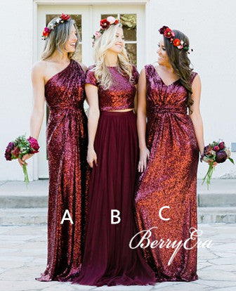 Mismatched Burgundy Sequin Bridesmaid Dresses, Lovely Bridesmaid Dresses