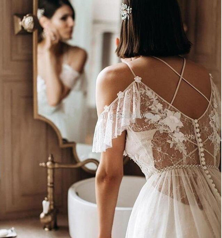 Off The Shoulder Long Wedding Dresses, Lace 2020 Wedding Dresses, Bridal Gowns