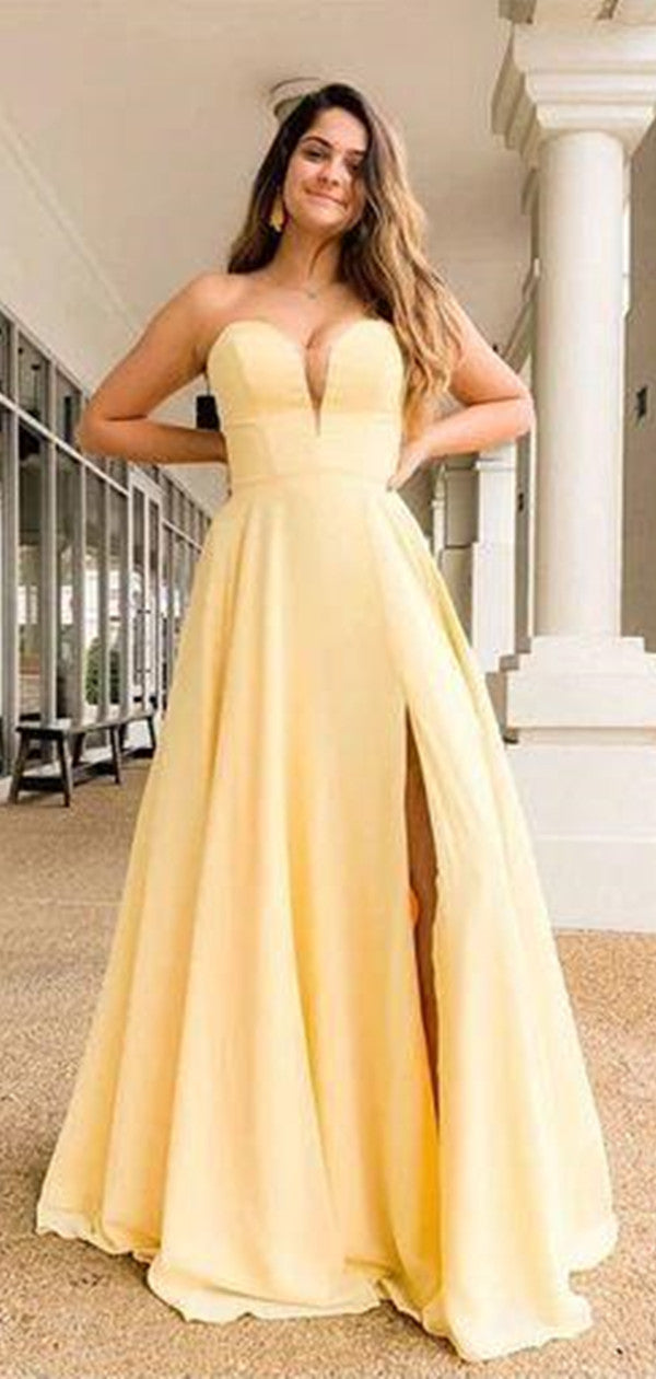 Sweetheart Long A-line Prom Dresses, Simple 2020 Prom Dresses Long