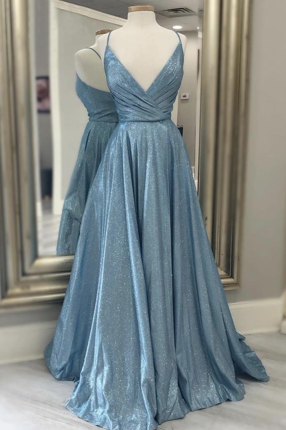 V-neck Shiny Satin Prom Dresses, A-line Prom Dresses, 2022 Prom Dresses, Simple Elegant Prom Dresses, RC028