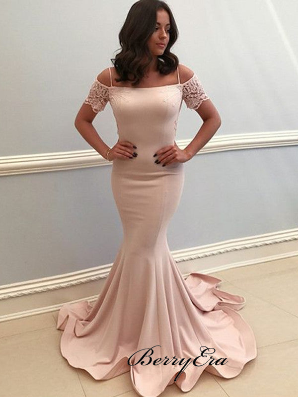 Off The Shoulder Mermaid Bridesmaid Dresses, Lace Long Prom Dresses