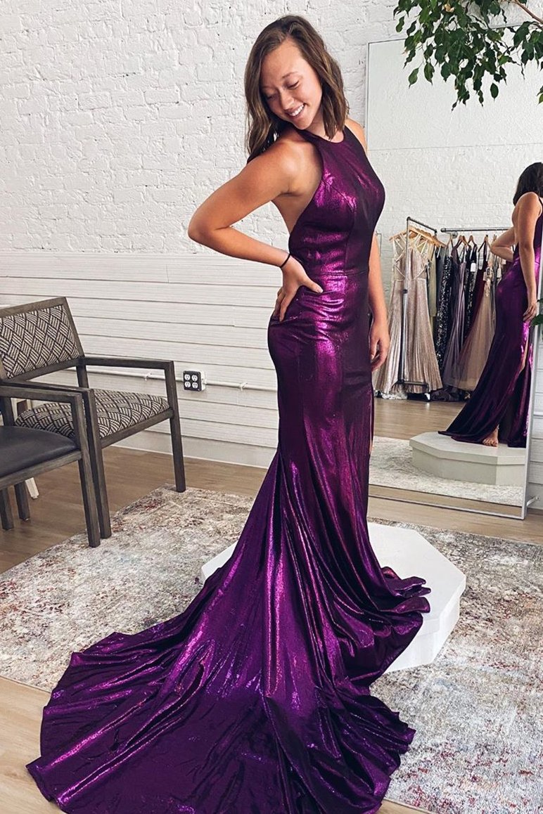 Halter Long Purple Prom Dresses, Mermaid Prom Dresses, Popular Prom Dresses, 2021 Prom Dresses, Newest Prom Dresses