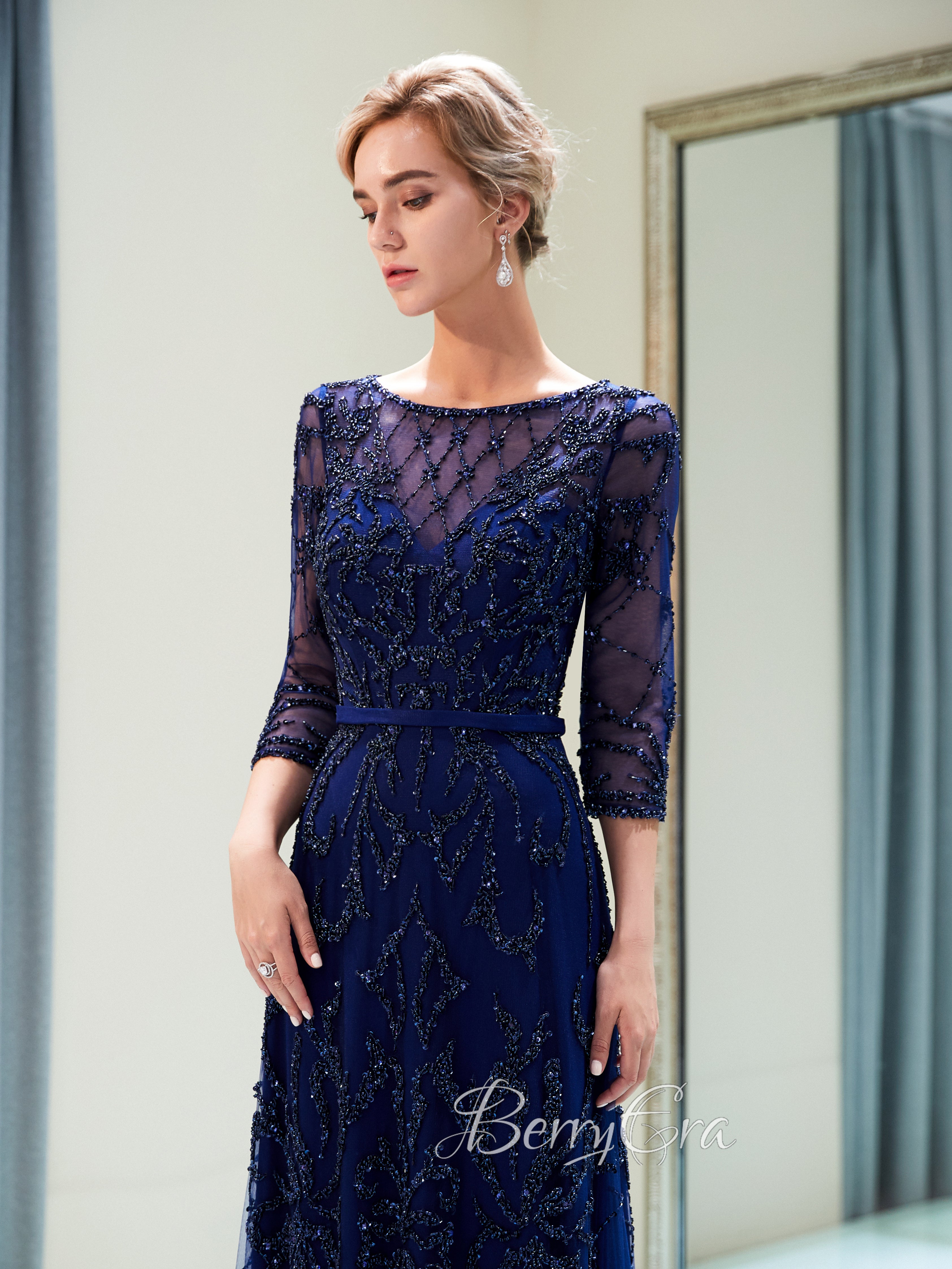 Long Sleeves Beaded Prom Dresses, A-line Prom Dresses, Newest 2023 Prom Dresses, Formal Dresses, Evening Dresses