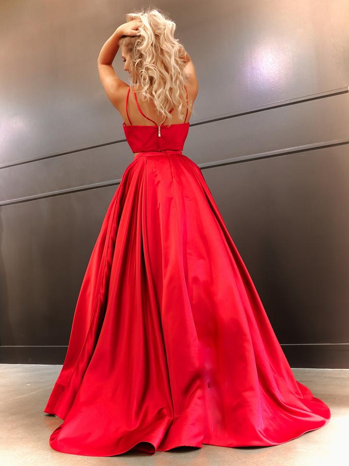 Lovely Red Satin Long A-line Prom Dresses, 2 Pieces Prom Dresses, 2021 Prom Dresses