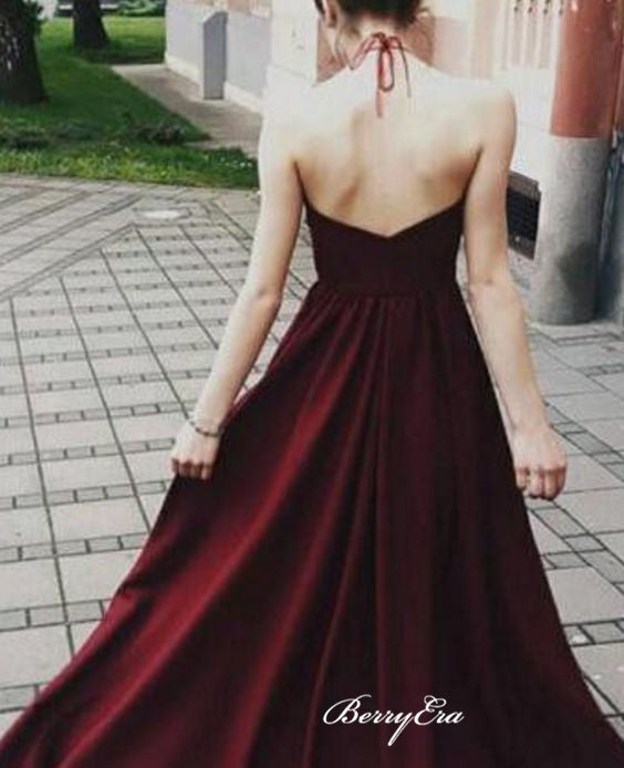 Halter Lace Prom Dresses, Long A-line Prom Dresses