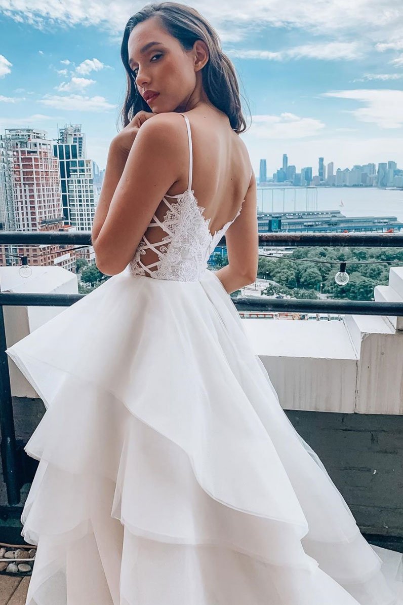 Spaghetti Straps Long Prom Dresses 2021, Lace Popular Graudation Dresses, A-line Evening Dresses