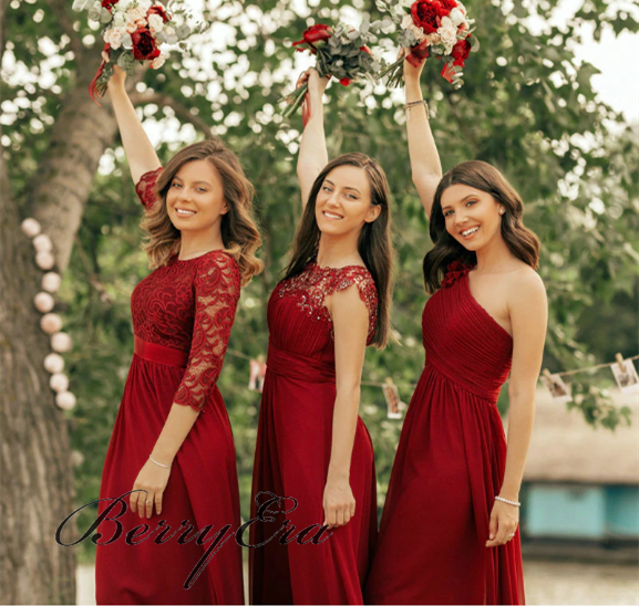 Mismatched Chiffon Lace Bridesmaid Dresses, Long Bridesmaid Dresses