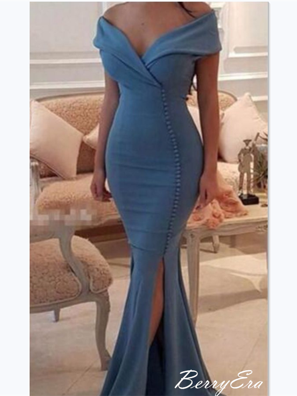 Blue Prom Dresses, Off The Shoulder Prom Dresses, Mermaid Prom Dresses