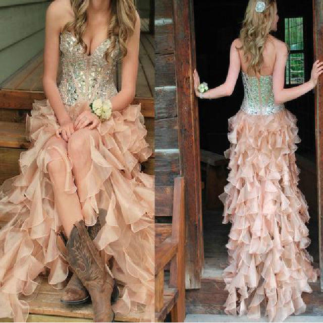 Sweetheart Hi-low Rhinestone Beaded Prom Dresses, Organza Prom Dresses