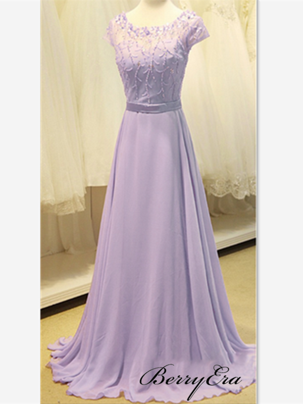 Pale Purple Chiffon Prom Dresses, Beaded Prom Dresses, Popular Prom Dresses