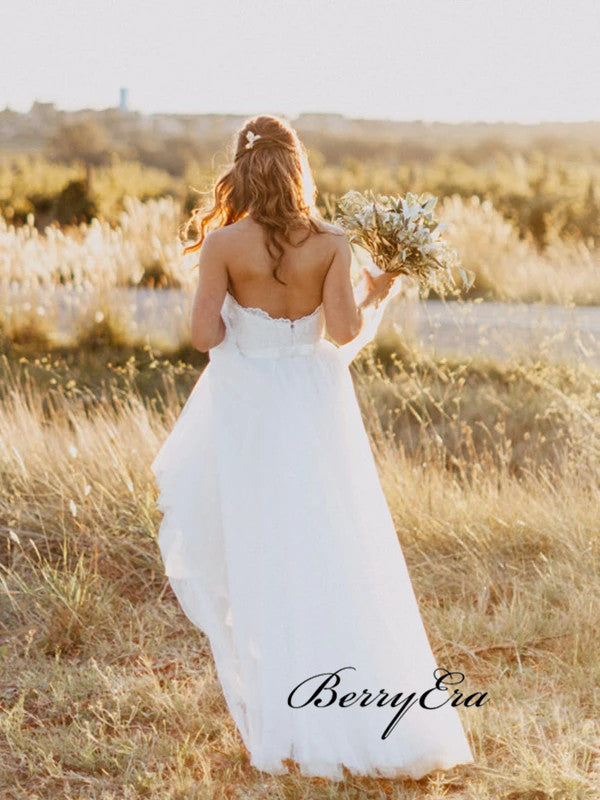 Strapless Sweetheart Wedding Dresses, Lace A-line Wedding Dresses