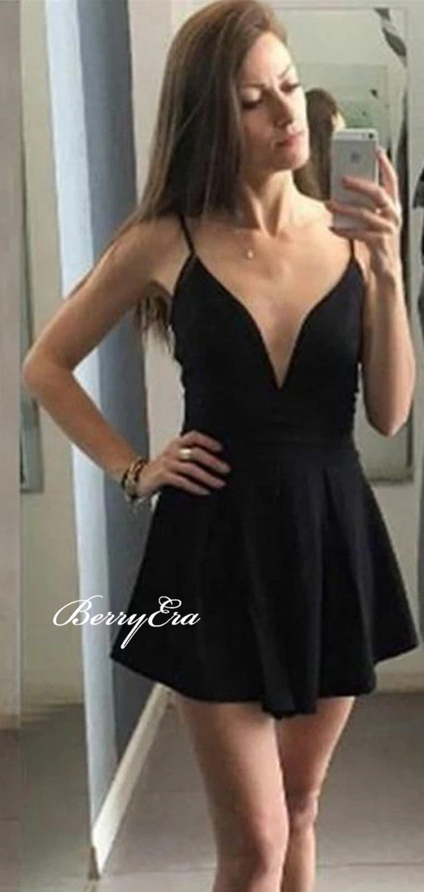 V-neck Short Homecoming Dresses, Straps Short Prom Dresses