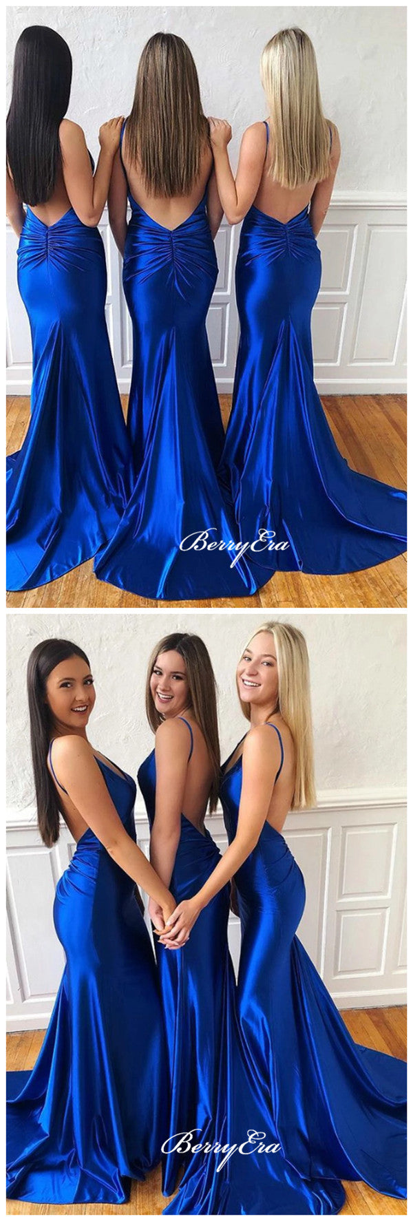 Backless Mermaid Bridesmaid Dresses, Spaghetti Straps Sexy Bridesmaid Dresses