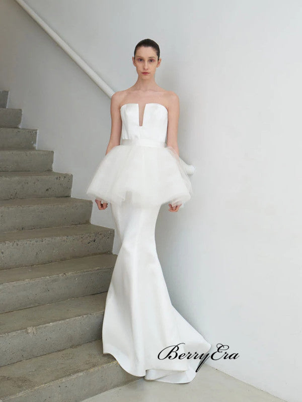 Strapless Mermaid Wedding Dresses, Unique Design Custom Wedding Dresses