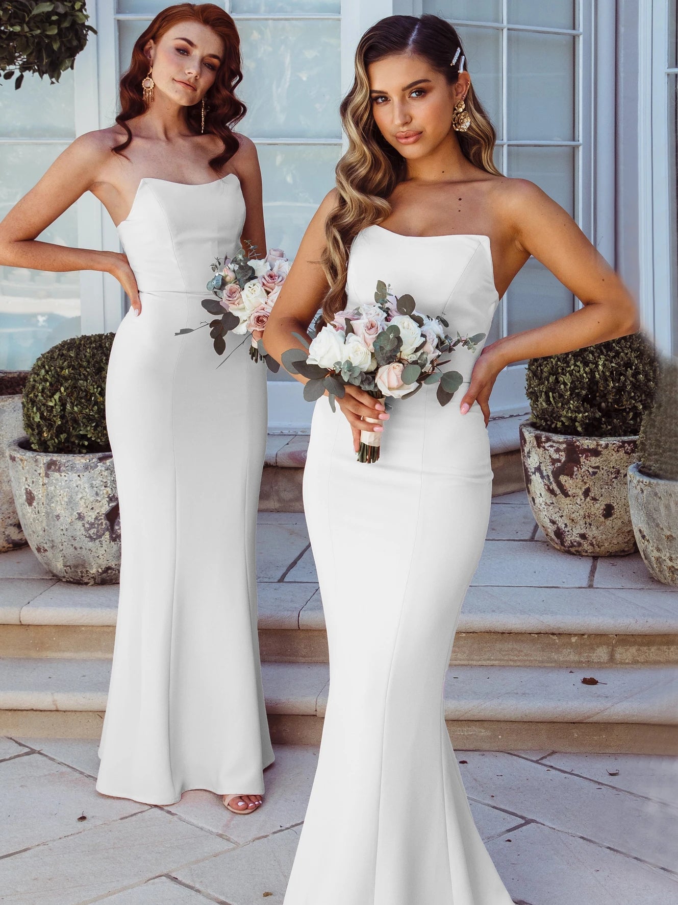 Strapless Long Mermaid Ivory Jersey Bridesmaid Dresses, Wedding Guest Dresses, Bridesmaid Dresses