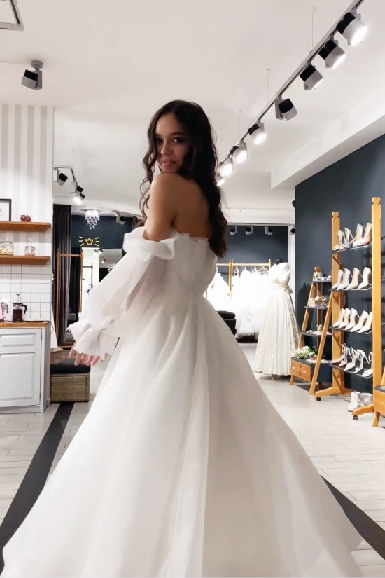 Strapless Ivory Organza Prom Dresses, Party Dresses, 2021 Long Prom Dresses, Popular Wedding Dress