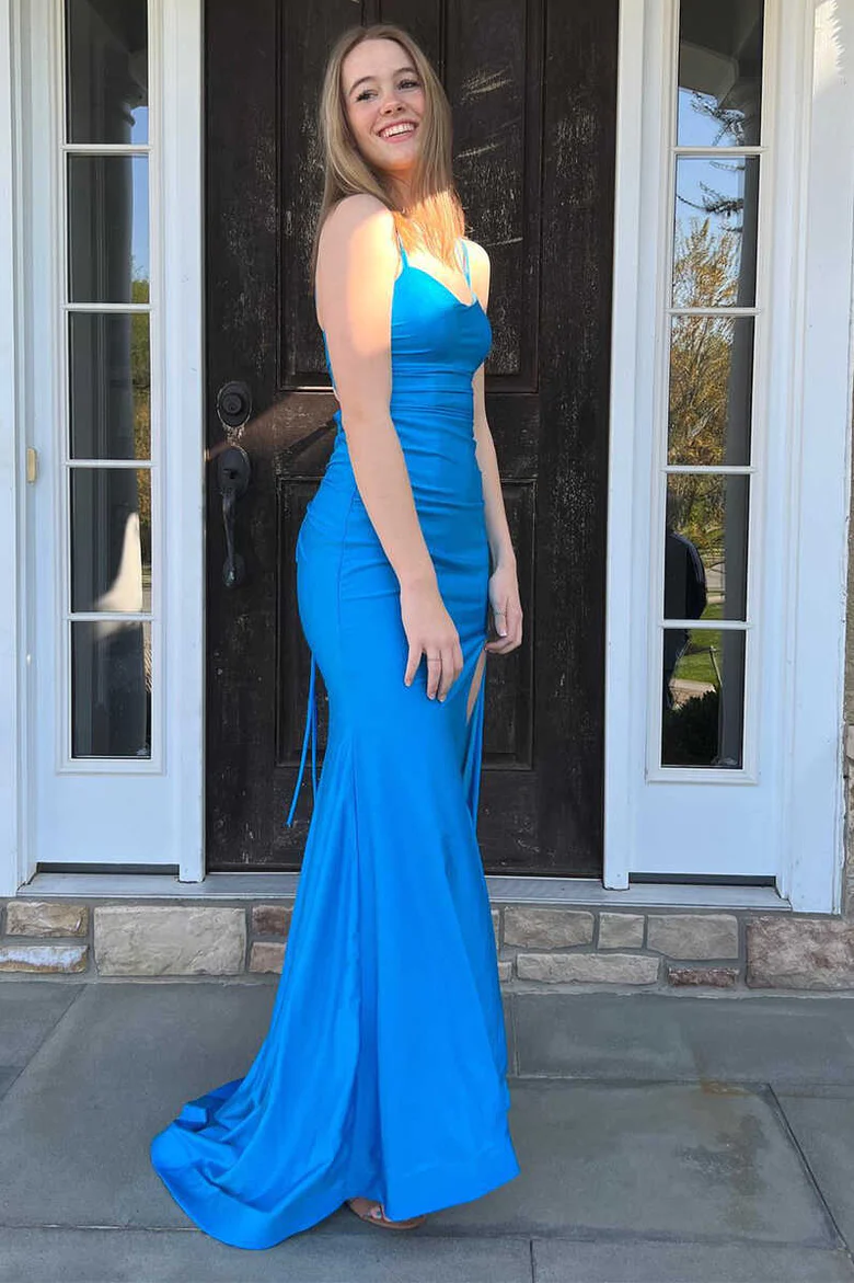 Spaghetti Strapless Simple Long Prom Dresses, 2023 Mermaid Party Dresses, Newest Prom Dresses