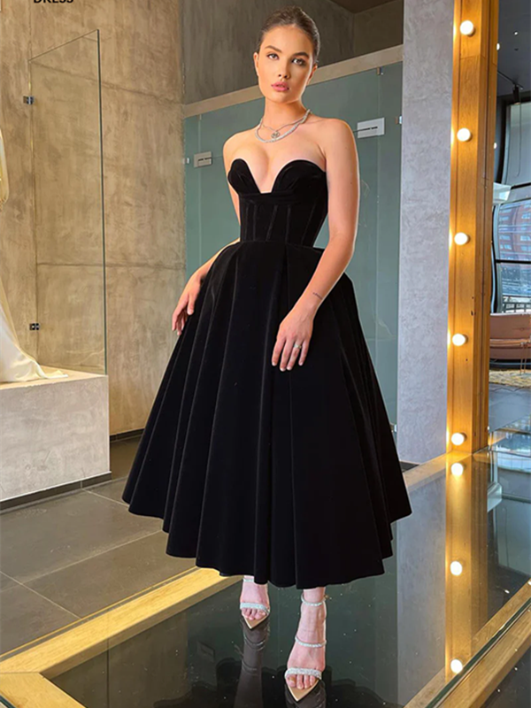 Strapless Black Girl Graduation Dresses, A-line Prom Dresses, Newest 2023 Prom Party Dresses