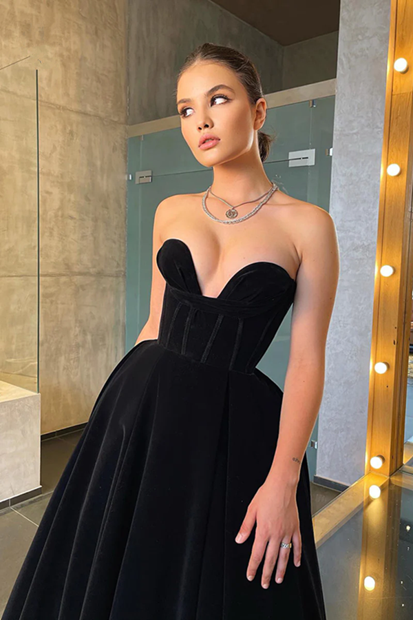 Strapless Black Girl Graduation Dresses, A-line Prom Dresses, Newest 2023 Prom Party Dresses