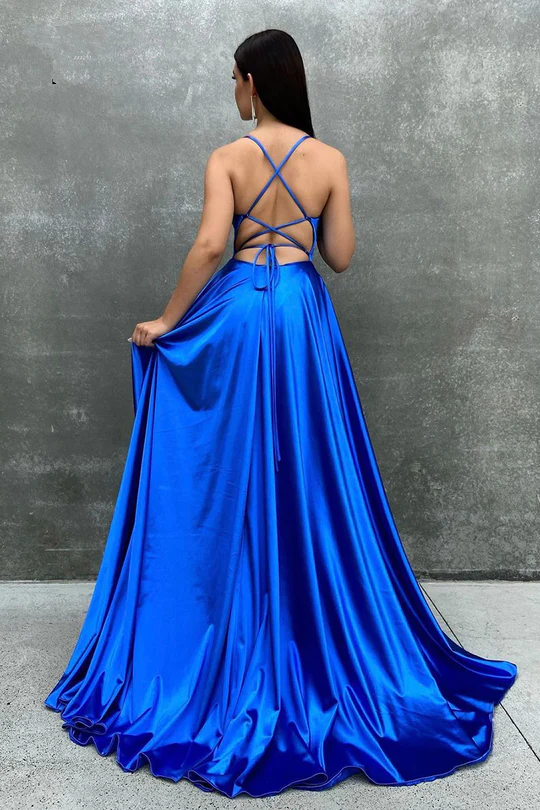 Glamorous A-Line High Split Long Prom Dresses, Simple Newest 2023 Prom Dresses, Straps Bridesmaid Dresses